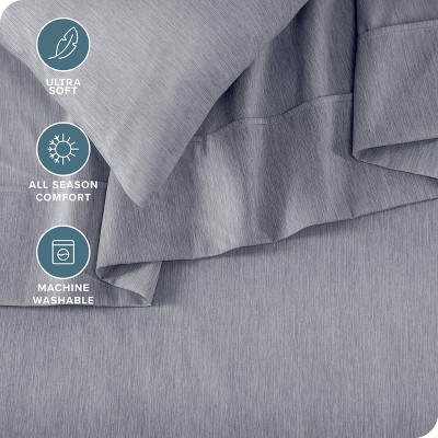 Heather Midnight Blue Twin XL Microfiber Deep Pocket Sheet Set