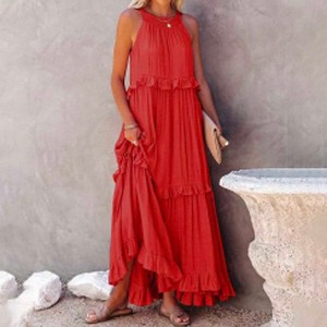 Women’s Flowy Bohemian Maxi Dress – Sleeveless with Back Tie Detail & Soft Rayon Blend - Cherie Code - 1 of 4