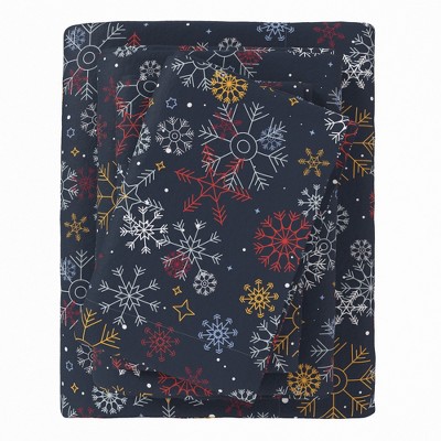 100% Cotton Lodge Printed Flannel Sheet Set - Great Bay Home (King, New Snowflake)