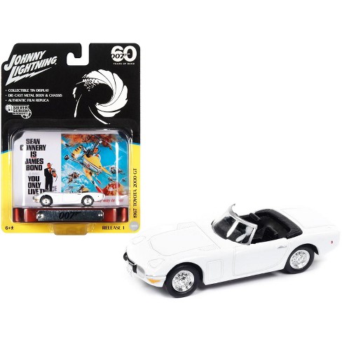 1967 Toyota 2000 GT Conv. RHD White 007 (James Bond) (1967) Movie w/Tin  Display 1/64 Diecast Model Car by Johnny Lightning