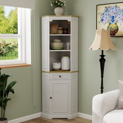 68" Tall Corner Cabinet with Door, Drawer and Adjustable Shelf, Storage Cabinet for Living Room, Kitchen, or Dining Room-Tanpinhause