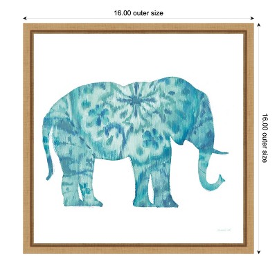 Teal Elephant Bohemian Canvas Print with Natural Frame, 16" x 16"