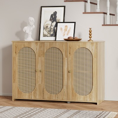 KTMBDW Rattan Cabinet, Boho Storage Storage with Rattan Doors, Buffet Cabinet with Storage, Bar Cabinet for Entryway/Kitchen/Living Room