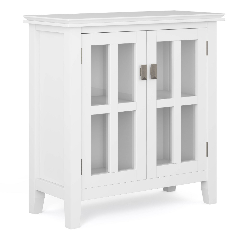 Stratford Low Storage Cabinet White - WyndenHall: Adjustable Shelves, Tempered Glass Doors, Transitional Style