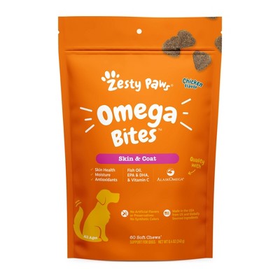 Zesty Paws Skin Health Omega 3 Soft Chews for Dogs - Chicken Flavor - 60ct