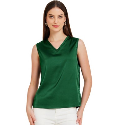 Allegra K Women's Work Business V Neck Casual Sleeveless Satin Blouse