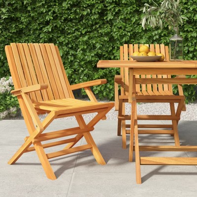vidaXL Folding Patio Chairs Lawn Chair Outdoor Seating 2 Pcs Solid Wood Teak