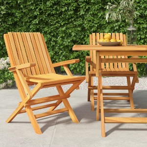 vidaXL Folding Patio Chairs Lawn Chair Outdoor Seating 2 Pcs Solid Wood Teak - 1 of 4