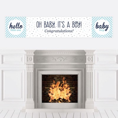 Big Dot of Happiness Hello Little One - Blue and Silver - Boy Baby Shower Decorations Party Banner