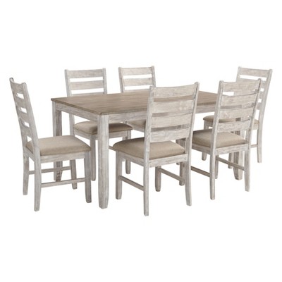 Signature Design by Ashley Set of 7 Skempton Dining Room Table Set Light Brown: Modern 6-Seater Rectangle Non-Extension