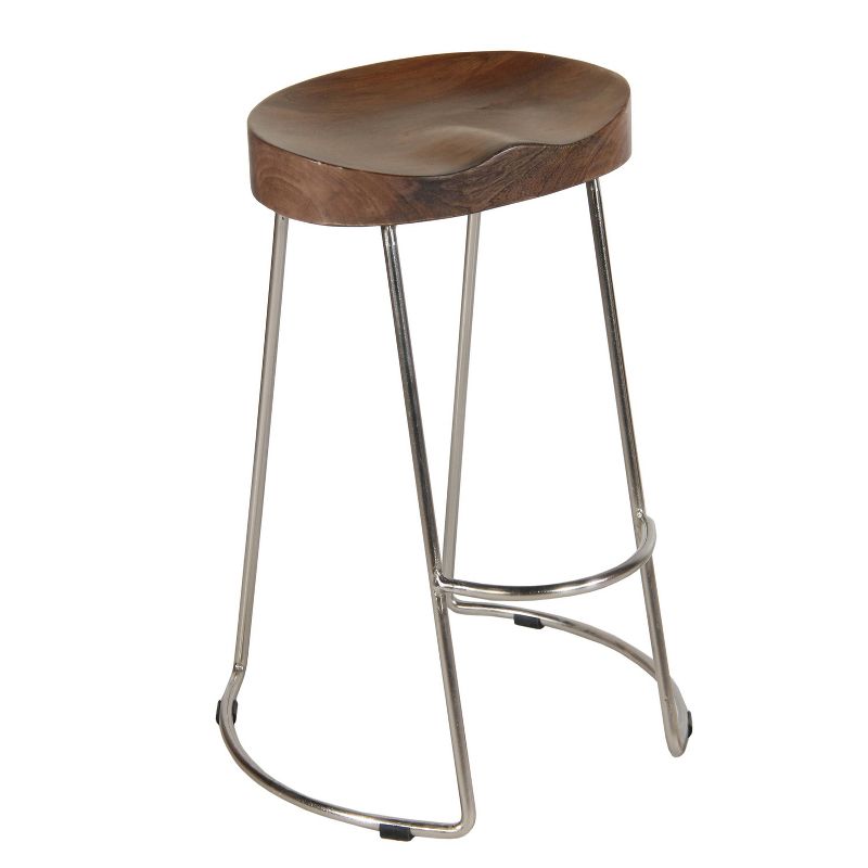 Farmhouse Counter Height Barstool with Wooden Saddle Seat and Tubular Frame - The Urban Port, 3 of 13