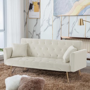 MYINDA Velvet Futon Reclining Sofa Bed with 2 Pillows for Living Room, Convertible 3 Adjustable Sofa Couch with Metal Legs for Small Spaces - 1 of 4