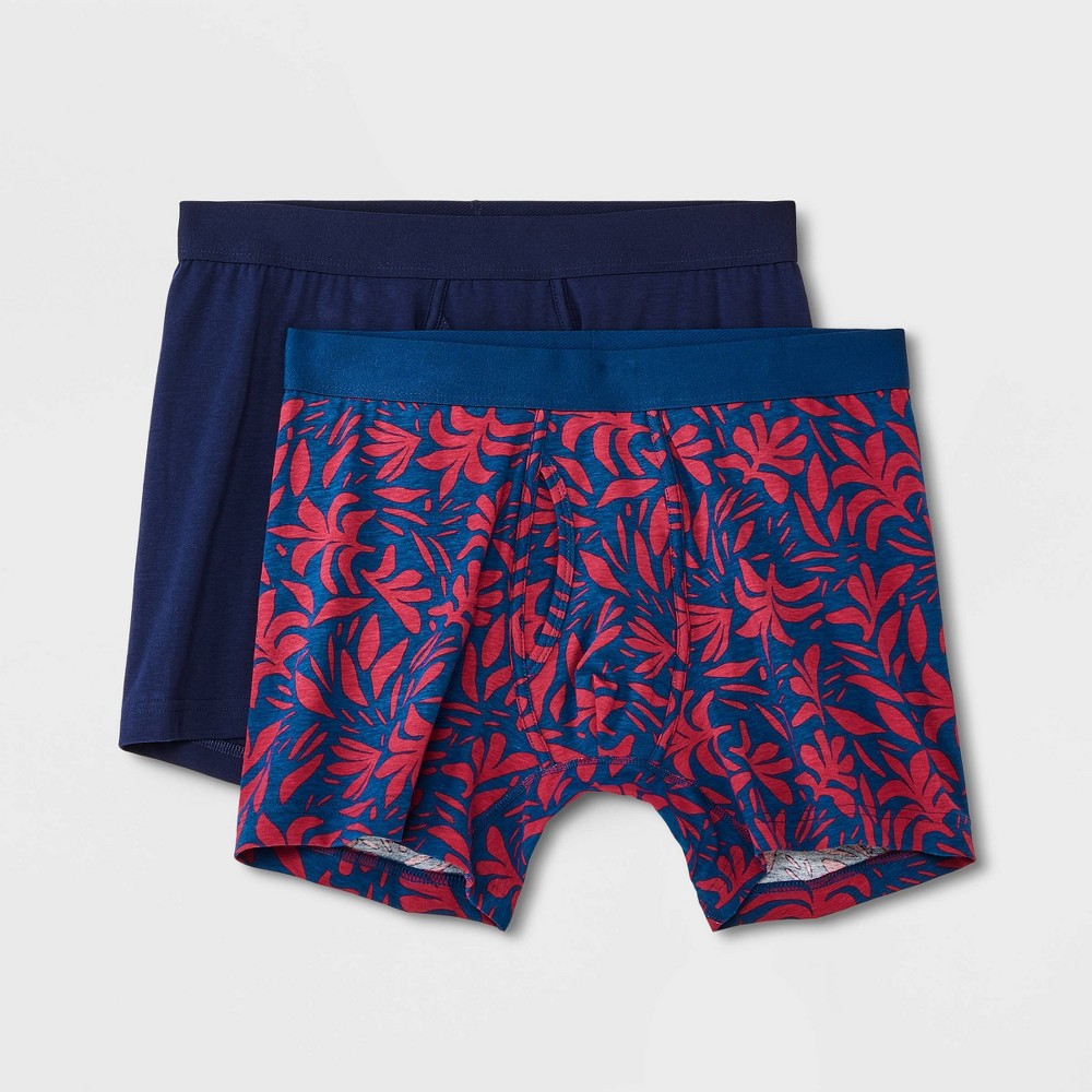Men's Floral Print Boxer Briefs 2pk - Goodfellow & Co™ Blue/Red XL
