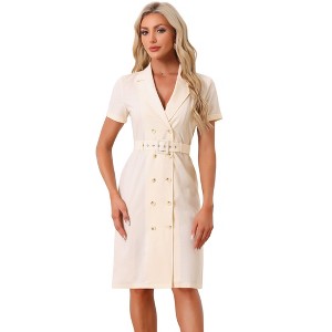 Allegra K Women's Short Sleeve Notched Lapel Slit Double Breasted Belted Work Blazer Dress - 1 of 4