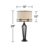 Franklin Iron Works Picket Industrial Table Lamp 28" Tall Oil Rubbed Bronze with USB Charging Port Oatmeal Fabric Drum Shade for Bedroom Living Room - 4 of 4