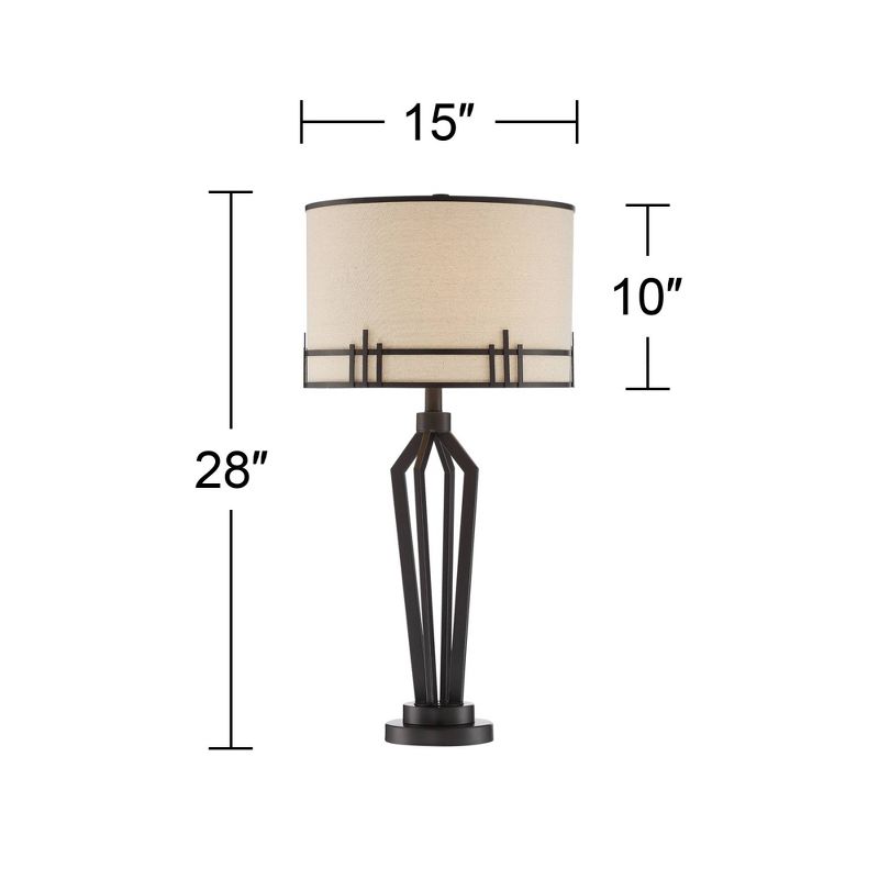 Franklin Iron Works Picket Industrial Table Lamp 28" Tall Oil Rubbed Bronze with USB Charging Port Oatmeal Fabric Drum Shade for Bedroom Living Room, 4 of 10