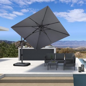 PURPLE LEAF Cantilever Umbrella Left-right Tilting Swivel Square Patio Umbrella Outdoor Offset Aluminum Umbrella with 360°Rotation With Base - 1 of 4