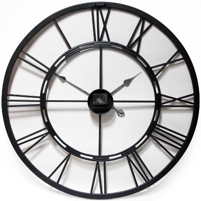 Oversized Bronze Metal Industrial Wall Clock with Cut Out Design
