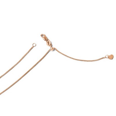 Black Bow Jewelry 1mm 14k Rose Gold Adjustable Solid Wheat Chain Necklace