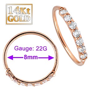 Jewelry Avalanche Unisex 20G 14K Gold Nose Hoop Ring with Diamonds, 8mm Diameter, Twist-open - 1 of 4