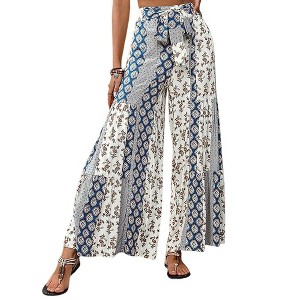Women's High Waist Lace-Up Wide Leg Pants With Ethnic Style Casual Trousers - 1 of 4