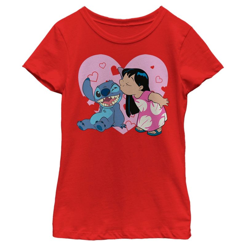 Girl's Lilo & Stitch Valentine's Day Kisses T-Shirt, 1 of 6
