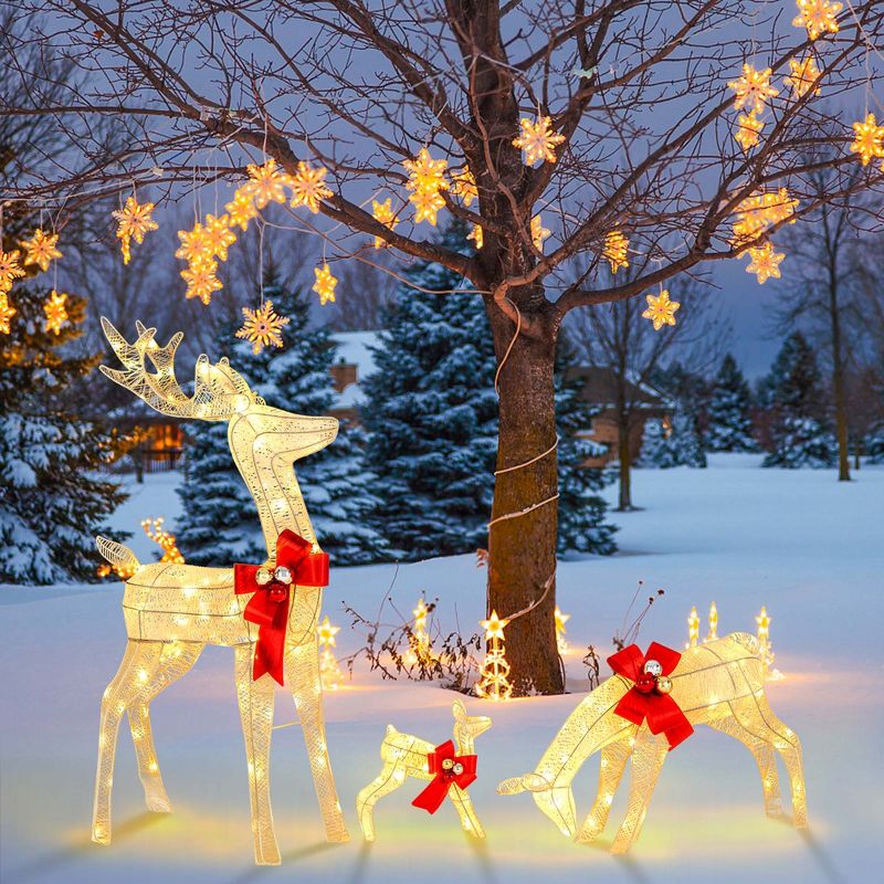 Costway 3 PCS Lighted Reindeer Family Set Pre-lit Christmas Decoration with 230 LED Lights, 2 of 11