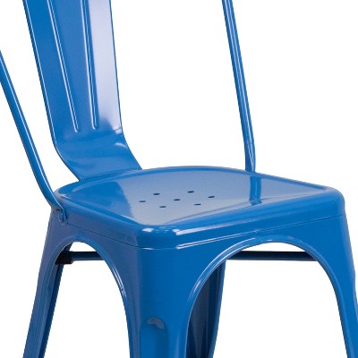 Vintage Bistro Blue Steel Stackable Indoor-Outdoor Chair