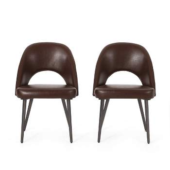 2pk Abbeville Contemporary Open Back Dining Chairs Dark Brown/Gun Metal - Christopher Knight Home
