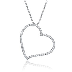 Guili Sterling Silver Open Heart Necklace with CZ in White, Green, Gold, or Rose Gold—A Beautiful Symbol of Love with Vibrant Elegance. - 1 of 3