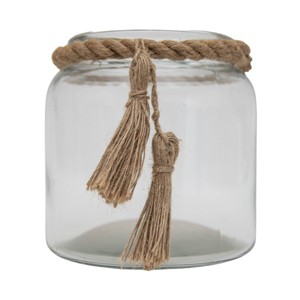 6.5" Enzo Natural Boho Chic Glass Vase for Flameless Candles w/ Decorative Jute Rope Tassels - 1 of 4