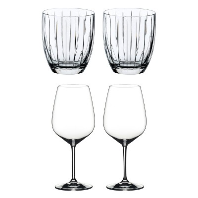 Riedel Sunshine Collection Crystal Whiskey Tumbler Glass and Heart to Heart Crystal Dishwasher Safe Cabernet Red Wine Glass, Set of 4