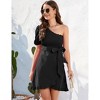 Coolmee Women's Mini Dress One Shoulder Short Sleeve Ruffle Criss Cross Hem Casual Short Dress with Belt - 4 of 4