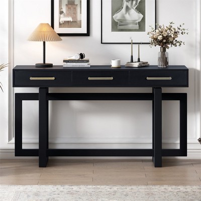 Console Table, Modern Entryway Table With 3 Drawers, Elegant Narrow Long Sofa Table With Metal Handle For Living Room Bedroom Hallway