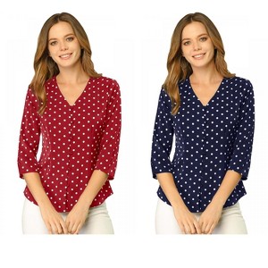 INSPIRE CHIC Women's Polka Dots 3/4 Sleeve Casual Button Front Shirt 2 Pieces - 1 of 4