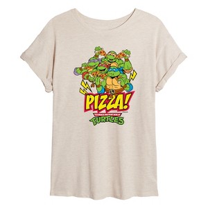 Women's - Teenage Mutant Ninja Turtles - Eating Pizza Oversized Graphic T-Shirt - 1 of 4