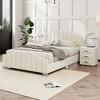 Okak Queen Platform Bed Frame with 2 Nightstands Velvet Upholstered Bed with Vertical Channel Tufted Headboard No Springs Required, Beige - 2 of 4