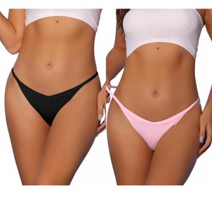 Allegra K Women's V-waisted Underwear Ruched Invisibles Breathable No Trace Thongs 2 Packs - 1 of 4