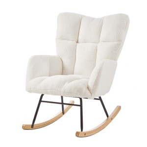 TopComfy Accent Chairs Soft Chair Glider Chair Tufted Upholstered Teddy Fabric Rocking Chair Accent Chair for Living Room, White, 28.5"*27.2"*11.5" - 1 of 4