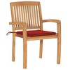vidaXL Stacking Patio Chairs Set - 6 pcs Teak Wood Garden Chairs with Cushions, Red - Weather-Resistant Outdoor Furniture - Easy Storage - 3 of 4