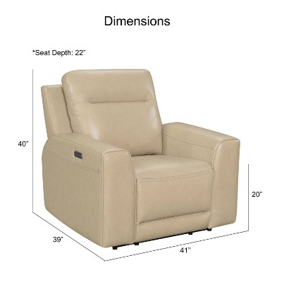 Doncella Beige Leather Power Recliner Chair with USB Port