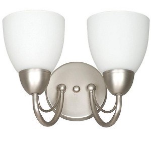 Sunset Lighting Wall Sconce 12" 2-Light Opal Glass, Satin Nickel Finish - 1 of 3