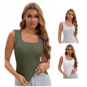 INSPIRE CHIC Women's 3 Packs U-Neck Tank with Built-In Bras Ribbed Wide Straps Undershirt - 1 of 4