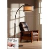 Franklin Iron Works Industrial Rustic Farmhouse Arc Floor Lamp with USB 71 1/2" Tall Oil Rubbed Bronze 2-Light Oatmeal Drum Shade for Living Room - 2 of 4