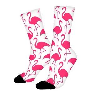 Fashionable Pink Flamingos Women Printed Crew Socks Funny Funky Socks Soft Polyester Novelty Gifts for Artists Men - 1 of 1