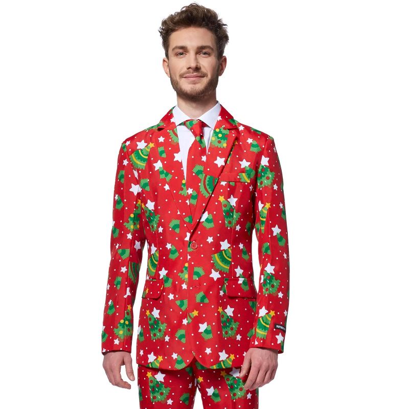 Suitmeister Men's Christmas Suit - Christmas Trees Stars Red, 3 of 6
