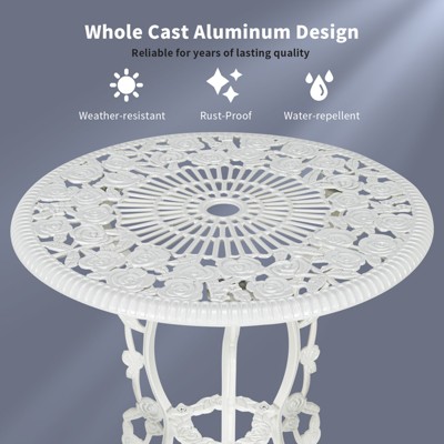 White Cast Aluminum Rose Design Outdoor Bistro Set