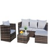 Outdoor 4 Piece Furniture Set, All Weather PE Rattan Sofa Set with Chairs and Table, Armrest Sofas with Cushions and Ottoman-Coolbibila - 4 of 4