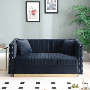 Contemporary Velvet Loveseat, Vertical Channel Tufted 2-Seater Sofa for Living Room and Apartment, Includes 2 Pillows - 1 of 4