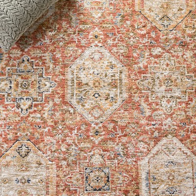 Rust and Blue Hand-Knotted Synthetic Area Rug